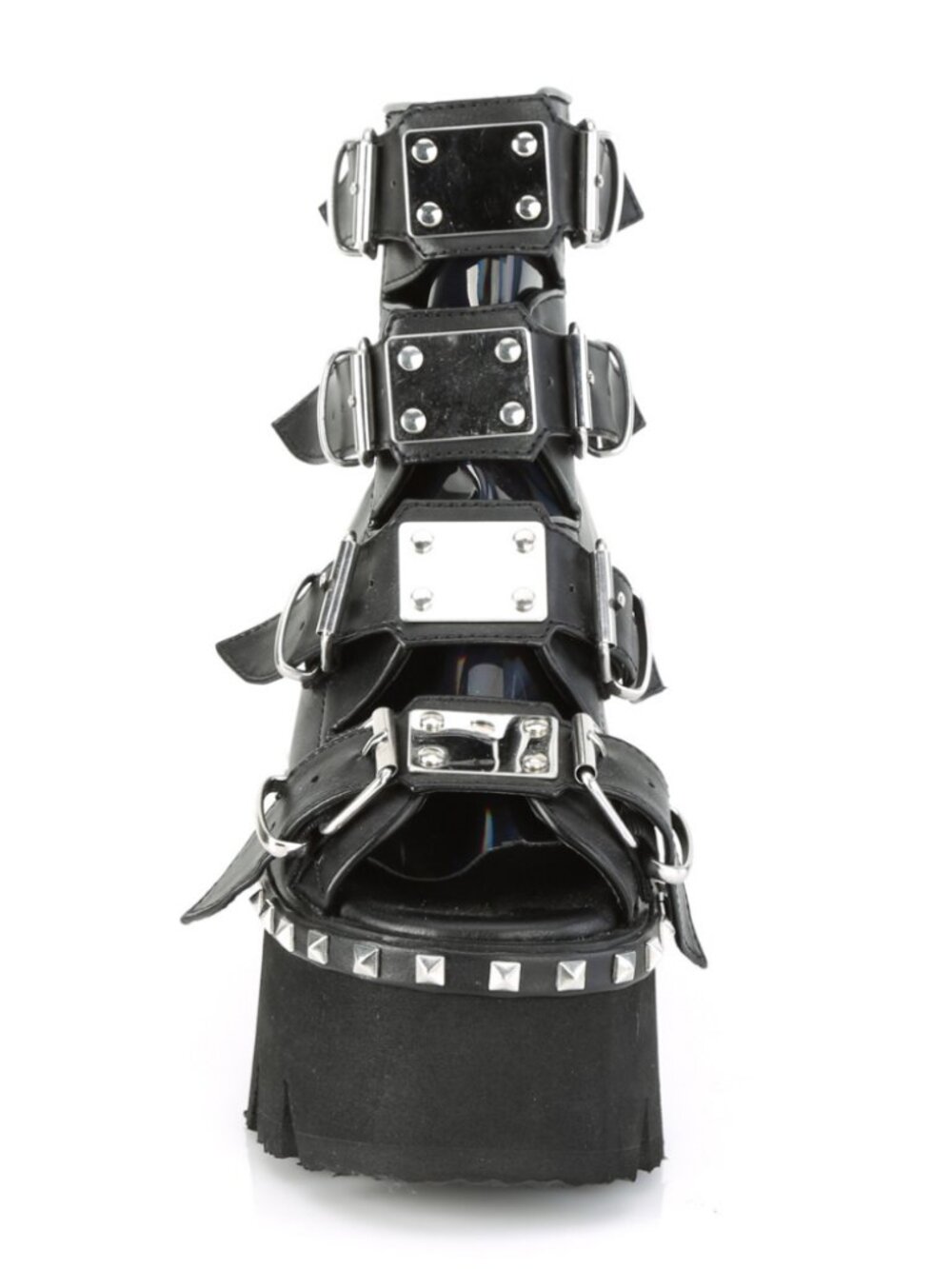 3.5" Chunky Heel Studded Platform Bootie Sandal with Buckle Straps and Back Zip